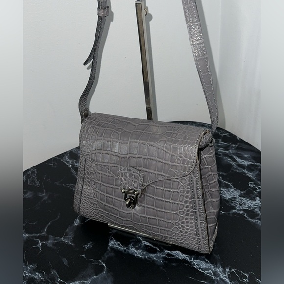Patricia Nash Handbag Leather Ashmore Satchel British Smoky Gray Croco AUTHENTIC - Picture 2 of 10